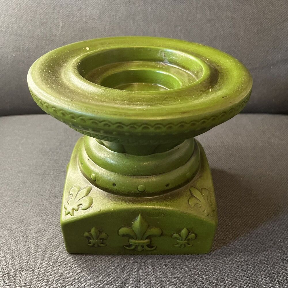 Vintage Green Pillar Candle Holder Boho Parma Embossed Chunky 70s Decor Xmas